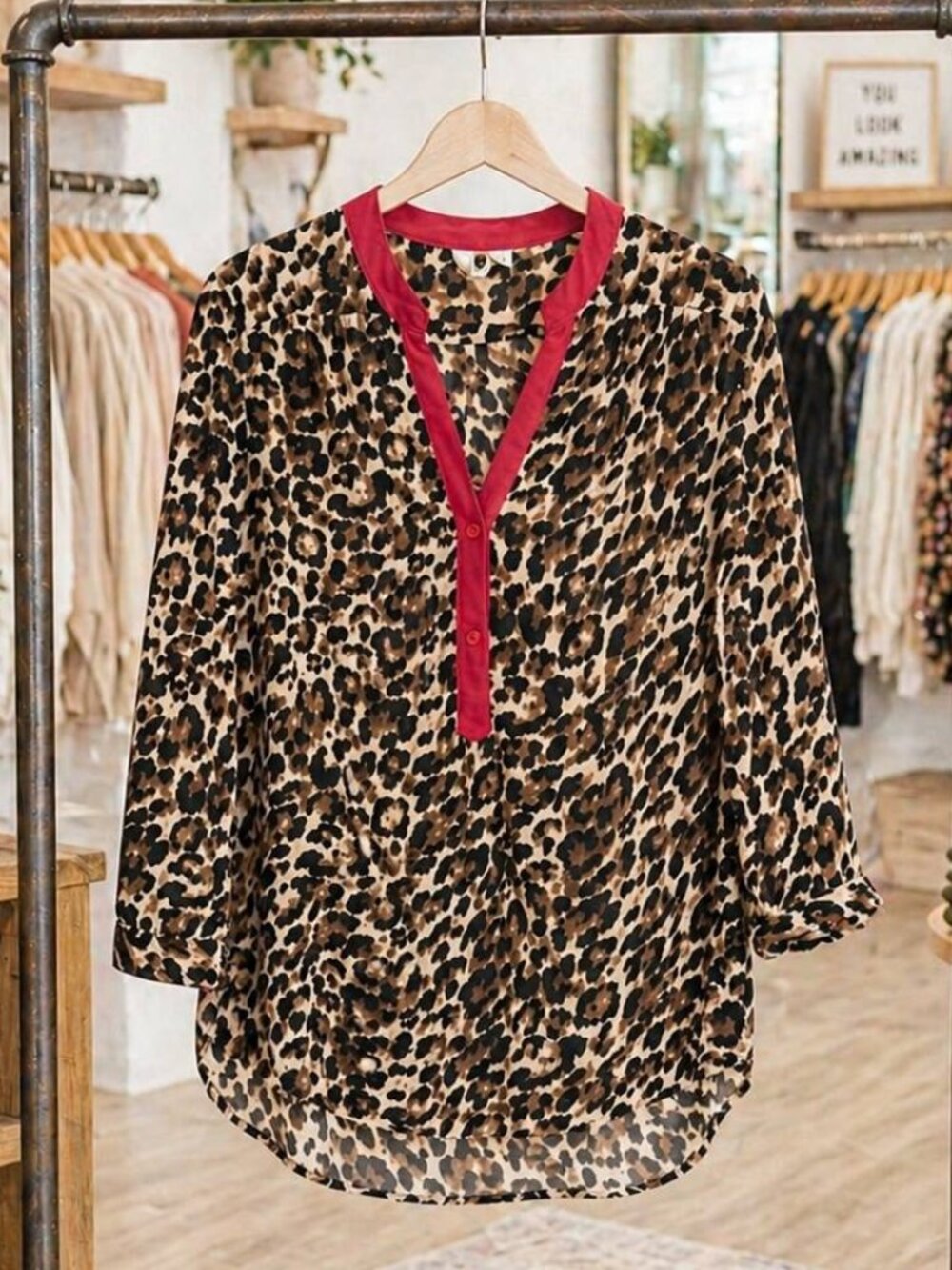 Leopard Print Sheer Shirt Plus 1X